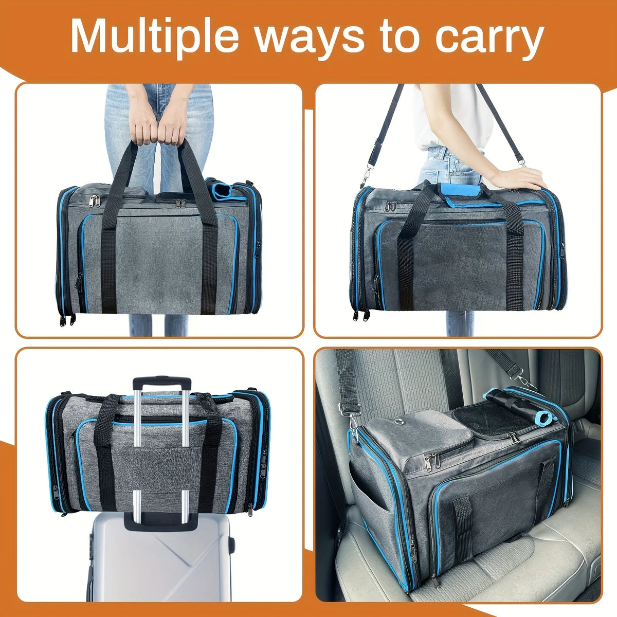 Dog Cat Pet Carrier Bag Foldable Travel Dog Carrier Two Side Expandable Pet Carrier Backpack Pet Travel Carrier