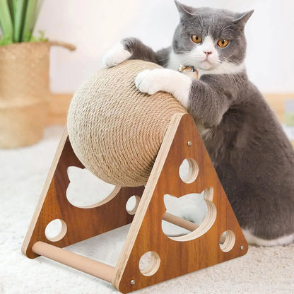 Wooden Cat Scratching Ball, Cat Sharpening Claws, Hand-Wrapped Sword, Jute Rope, Cat Climbing Frame, Cat Scratching Post, Durable Cat Toy.