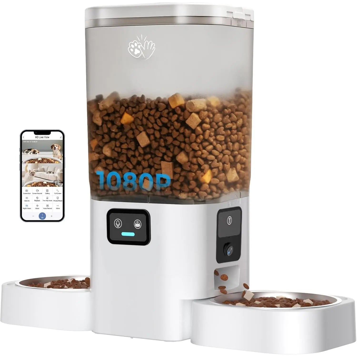 Dual Automatic Feeder with Camera for 2 Cats: 5G Wifi Automatic Feeder with Night Vision, 7L Auto Dispenser with Two Camera for Multiple Pet, Easy to Clean-29 Cup(Acf180W-A)