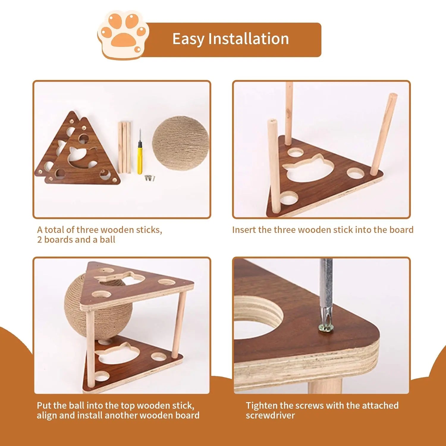 Wooden Cat Scratching Ball, Cat Sharpening Claws, Hand-Wrapped Sword, Jute Rope, Cat Climbing Frame, Cat Scratching Post, Durable Cat Toy.