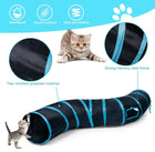 Foldable S-Curve Cat Tunnel Toy for Bored Indoor Cats, 1-Way/3-Way Multi-Entry, Multi-Channel Maze with Peek Holes & Play Ball Exit, Durable Scratch-Resistant Polyester Fabr., Space-Saving, Universal Fit (Blue & Black)