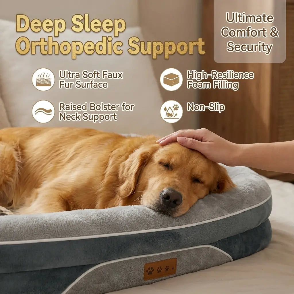 Orthopedic Large Dog Bed, Washable Orthopedic Large Dog Bed - Dog Beds Large Sized Dogs with Removable Cover Waterproof Pet Bed with Bolster for Extra Large Pe