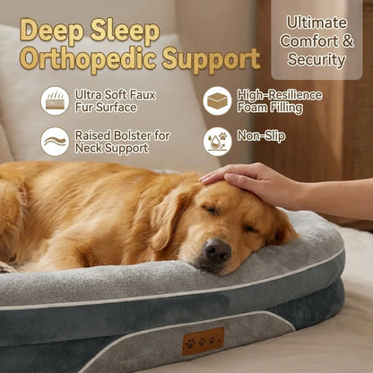 Orthopedic Large Dog Bed, Washable Orthopedic Large Dog Bed - Dog Beds Large Sized Dogs with Removable Cover Waterproof Pet Bed with Bolster for Extra Large Pe
