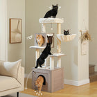 PAWZ Road Cat Tree with Litter Box Enclosure, 56.7-Inch Modern Cat Tower with Storage Cabinet and Spacious Wood Cat Condo, Sisal Covered Scratching Post and Repalcable Dangling Balls#Dealsforyoudays