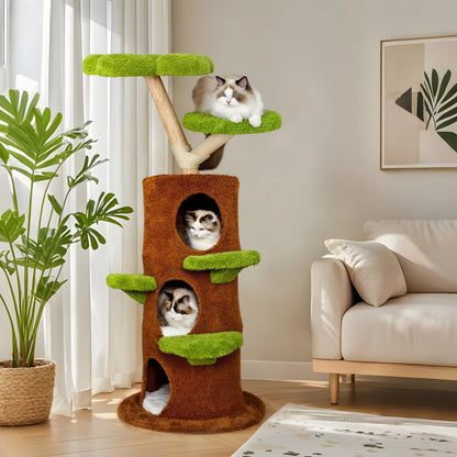 Bingopaw Cat Tree Large Cat Tower with Sturdy Wooden Frame Sisal Rope Scratching Post Modern Cat Condo for Indoor Cats Green Brown Multi Level Fun for Active Cats