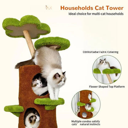 Bingopaw Cat Tree Large Cat Tower with Sturdy Wooden Frame Sisal Rope Scratching Post Modern Cat Condo for Indoor Cats Green Brown Multi Level Fun for Active Cats
