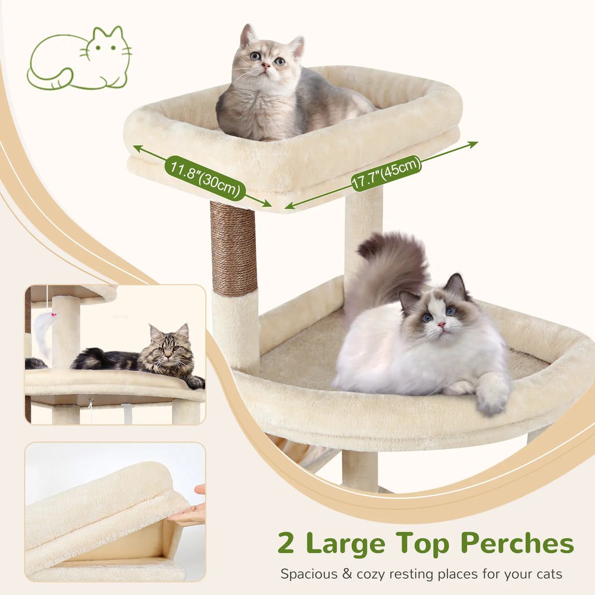 Deskat 78Inches Cat Tree for Large Cats . 2 Cat Condos ; 5 Sisal Posts; 2 Perches; F78C
