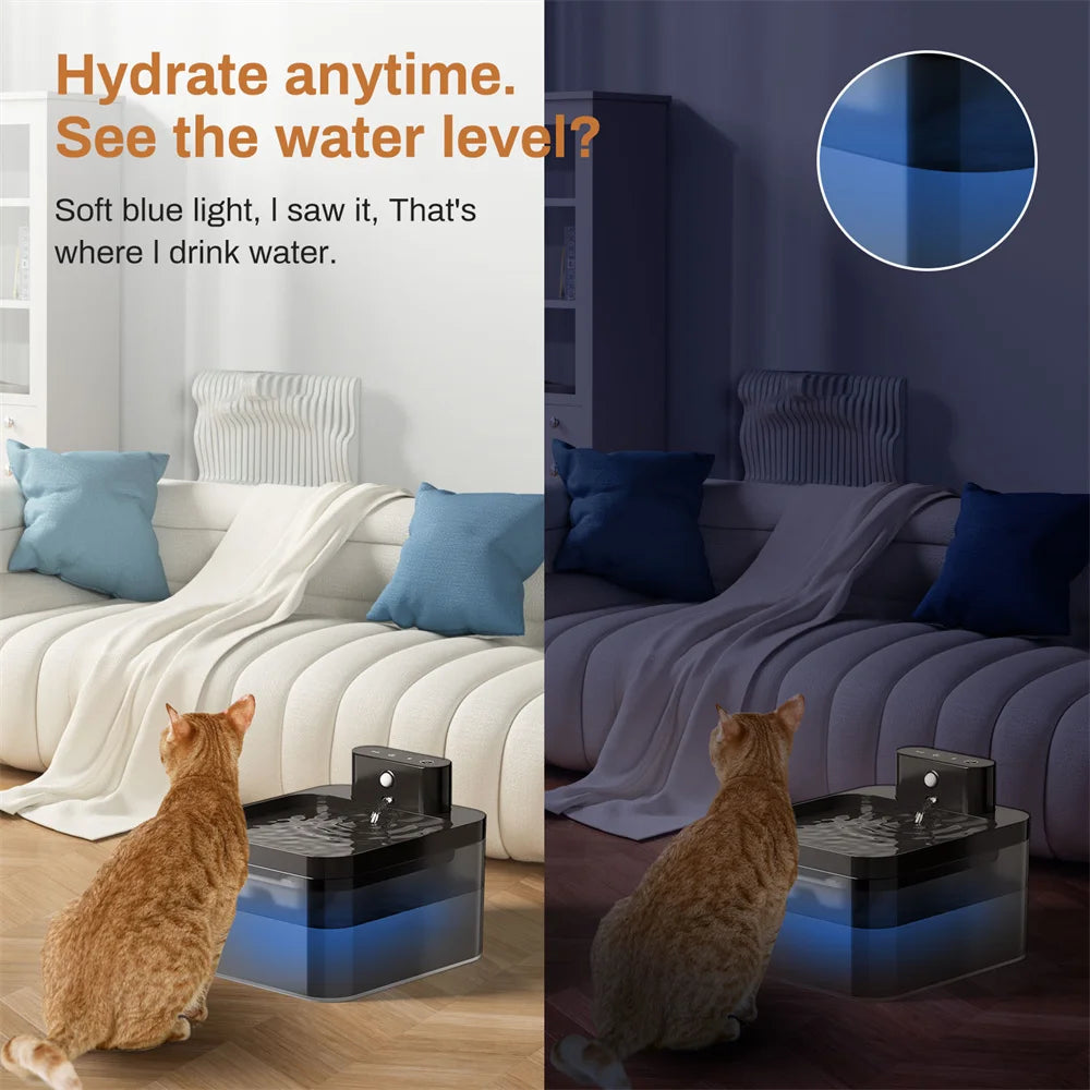 2.2L 5V Wireless Charging Cat Fountain Operated Automatic Pet Drinking Water with Motion Sensor Dog Cat Water Dispenser Bowl