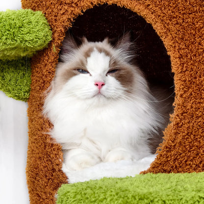 Bingopaw Cat Tree Large Cat Tower with Sturdy Wooden Frame Sisal Rope Scratching Post Modern Cat Condo for Indoor Cats Green Brown Multi Level Fun for Active Cats