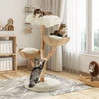 EROMMY Natural Wood Cat Tree - 37-Inch Holiday Edition, Hand-Woven Baskets, Sisal Scratching Posts, Star Scratcher, Festive Santa Hat Design, Wide Base for Calm Play, Washable Cover, Interchangeable Parts, 2 Hanging Stars, Cozy Indoor Tower for 2 Cats