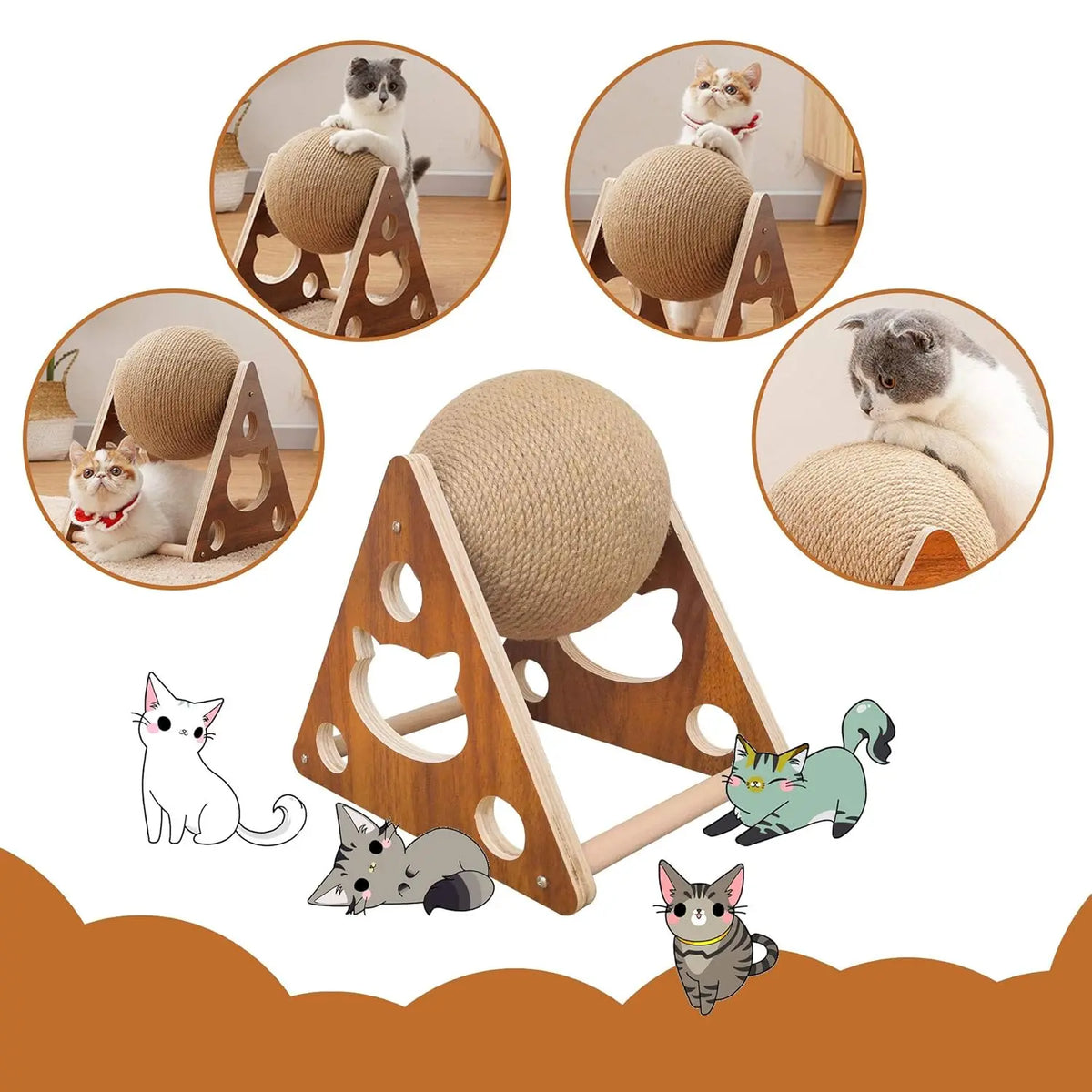 Wooden Cat Scratching Ball, Cat Sharpening Claws, Hand-Wrapped Sword, Jute Rope, Cat Climbing Frame, Cat Scratching Post, Durable Cat Toy.