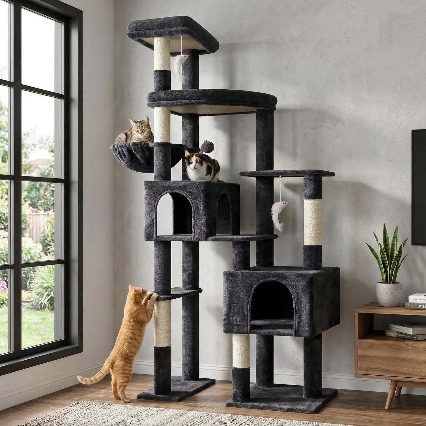Deskat 78Inches Cat Tree for Large Cats . 2 Cat Condos ; 5 Sisal Posts; 2 Perches; F78C
