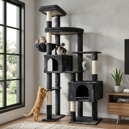 Deskat 78Inches Cat Tree for Large Cats . 2 Cat Condos ; 5 Sisal Posts; 2 Perches; F78C