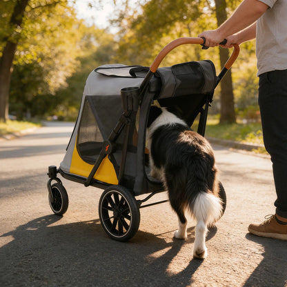 Bingopaw 1-Touch Foldable Puppy Stroller for Medium Dogs - Heavy-Duty Oxford Cloth Dog Carrier, Rear Storage Bag, Breathable Mesh, Viewing Window, Ideal for Old/Injured Pets, Indoor/Outdoor Use