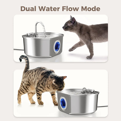 Neareal Oval Stainless Steel Automatic Pet Feeder - 108Oz/3.2L Fountain for Dogs & Cats with Water Level Window, Drinking Water Bowl, Power Supply, Hydration Boost, Easy to Clean, Odor-Eliminating Gift, Automatic Water Feeder