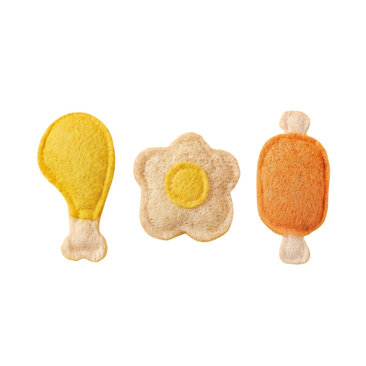 3 Pack Chicken Series Loofah Chew Toys for Cats & Dogs, Chicken Leg Bone Drumstick Egg Natural Plant Fiber Pet Toy with Catnip & Silvervine, Antibacterial Molar Teeth Cleaning Interactive Toy, Non-Toxic Biodegradable