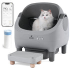 Upgraded Self-Cleaning Cat Litter Box with Raised Step, Monitor + Control via Smart App, Odor Control & Health Monitoring & Safety Protection & Low Noise, Large Automatic Litter Box for Multiple Cats
