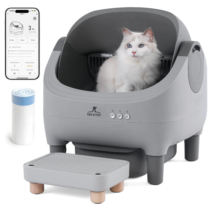 Upgraded Self-Cleaning Cat Litter Box with Raised Step, Monitor + Control via Smart App, Odor Control & Health Monitoring & Safety Protection & Low Noise, Large Automatic Litter Box for Multiple Cats
