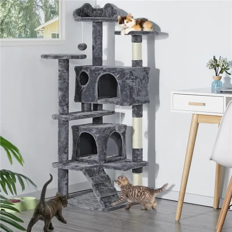Large Cat House for Kittens & Cat Tree Cat Tower Condo with 2 Condos Scratching Posts Large Cat House for Kittens & Cats