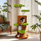 Bingopaw Cat Tree Large Cat Tower with Sturdy Wooden Frame Sisal Rope Scratching Post Modern Cat Condo for Indoor Cats Green Brown Multi Level Fun for Active Cats