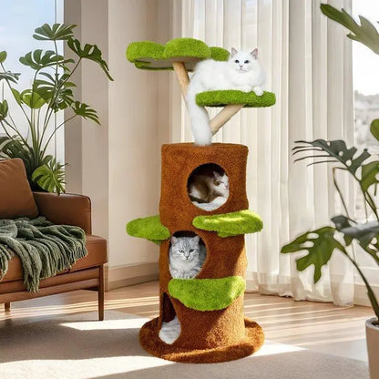 Bingopaw Cat Tree Large Cat Tower with Sturdy Wooden Frame Sisal Rope Scratching Post Modern Cat Condo for Indoor Cats Green Brown Multi Level Fun for Active Cats
