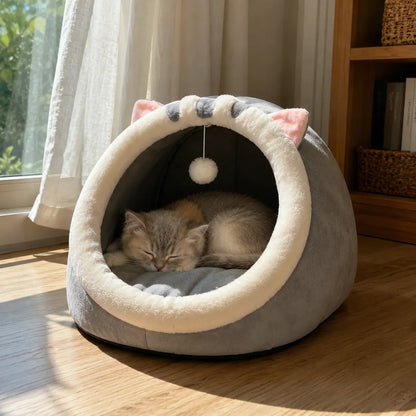 Semi Enclosed Cat Bed Cozy Cat Cave House Soft Washable Pet Bed for Indoor Cats and Kittens