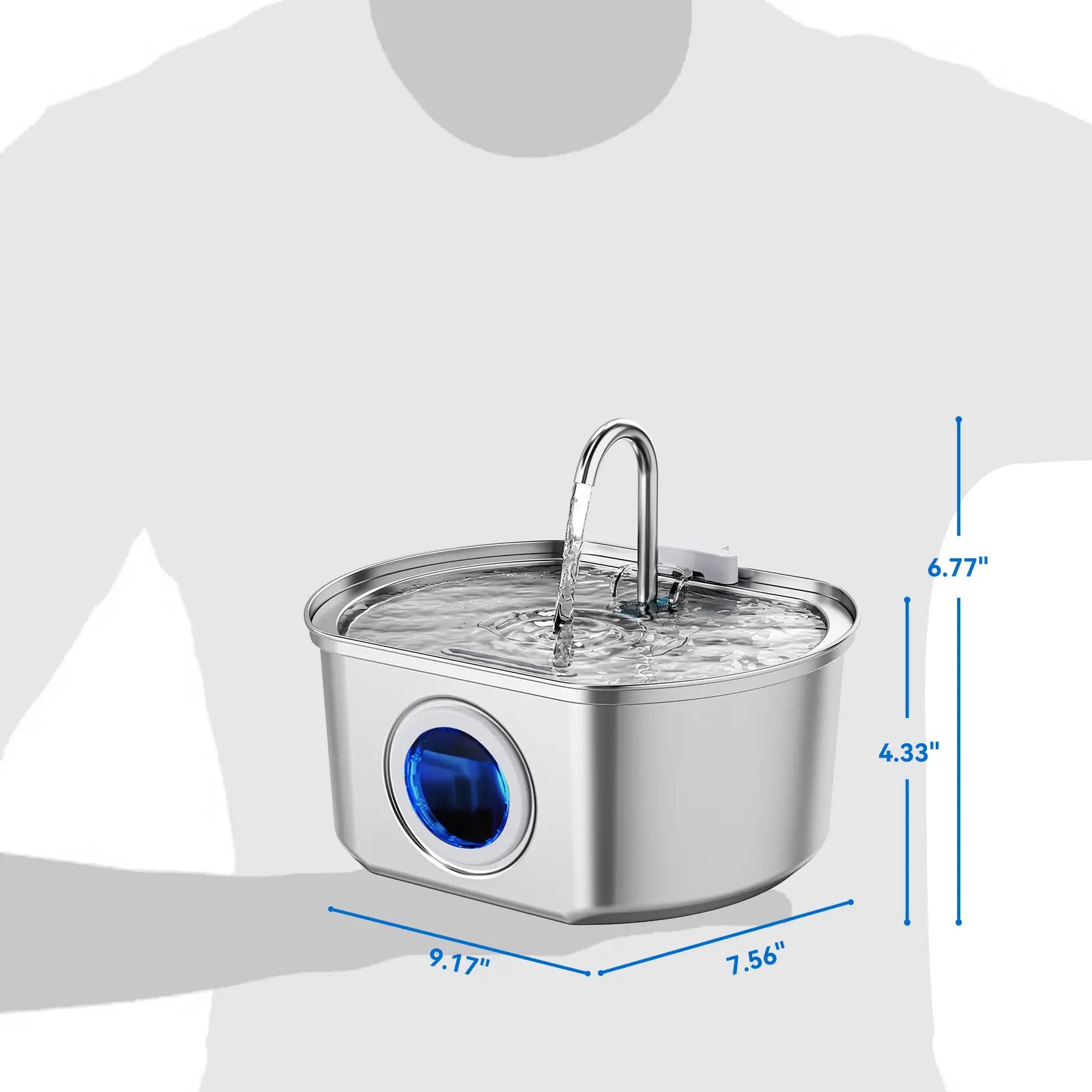Neareal Oval Stainless Steel Automatic Pet Feeder - 108Oz/3.2L Fountain for Dogs & Cats with Water Level Window, Drinking Water Bowl, Power Supply, Hydration Boost, Easy to Clean, Odor-Eliminating Gift, Automatic Water Feeder