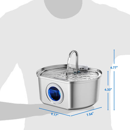 Neareal Oval Stainless Steel Automatic Pet Feeder - 108Oz/3.2L Fountain for Dogs & Cats with Water Level Window, Drinking Water Bowl, Power Supply, Hydration Boost, Easy to Clean, Odor-Eliminating Gift, Automatic Water Feeder