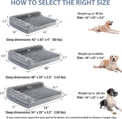 Orthopedic L-Shaped Extra Large Dog Bed - 42"X30"X6.5" Waterproof Velvet-Top Sofa, Pressure Relief Memory Foam, Joint Support, Detachable Washable Snap-Zipper Cover, Self-Warming Soft Surface, Non-Slip Bottom, Chew Resistant, for Apartment Decor