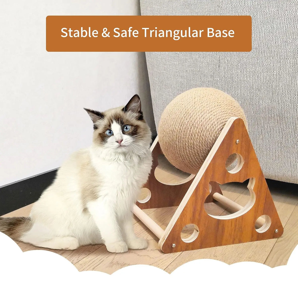 Wooden Cat Scratching Ball, Cat Sharpening Claws, Hand-Wrapped Sword, Jute Rope, Cat Climbing Frame, Cat Scratching Post, Durable Cat Toy.