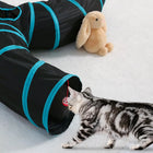 Foldable S-Curve Cat Tunnel Toy for Bored Indoor Cats, 1-Way/3-Way Multi-Entry, Multi-Channel Maze with Peek Holes & Play Ball Exit, Durable Scratch-Resistant Polyester Fabr., Space-Saving, Universal Fit (Blue & Black)