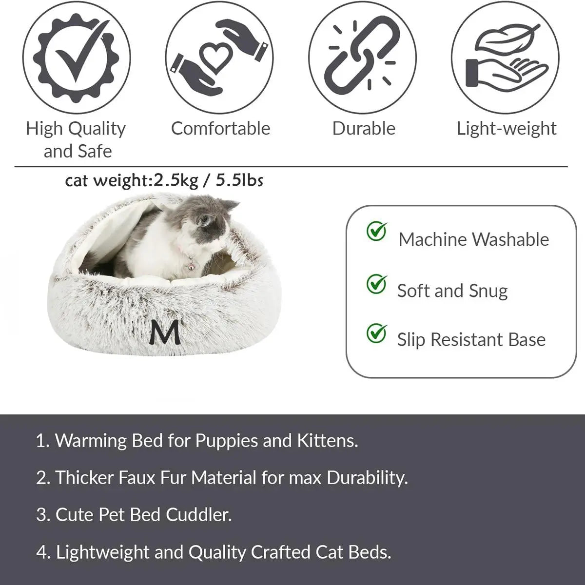 Cat Bed Cat Nest Comfortable Sleeping Cushion for Gifts, Soft Cat Beds with Hood, Anti-Anxiety Dog Bed, Pet Care Supplies, Pet Products, Summer Gift, Cat Furniture Cat Toys for Indoor Cats, Valentine'S Day Gift, Cat Stuff