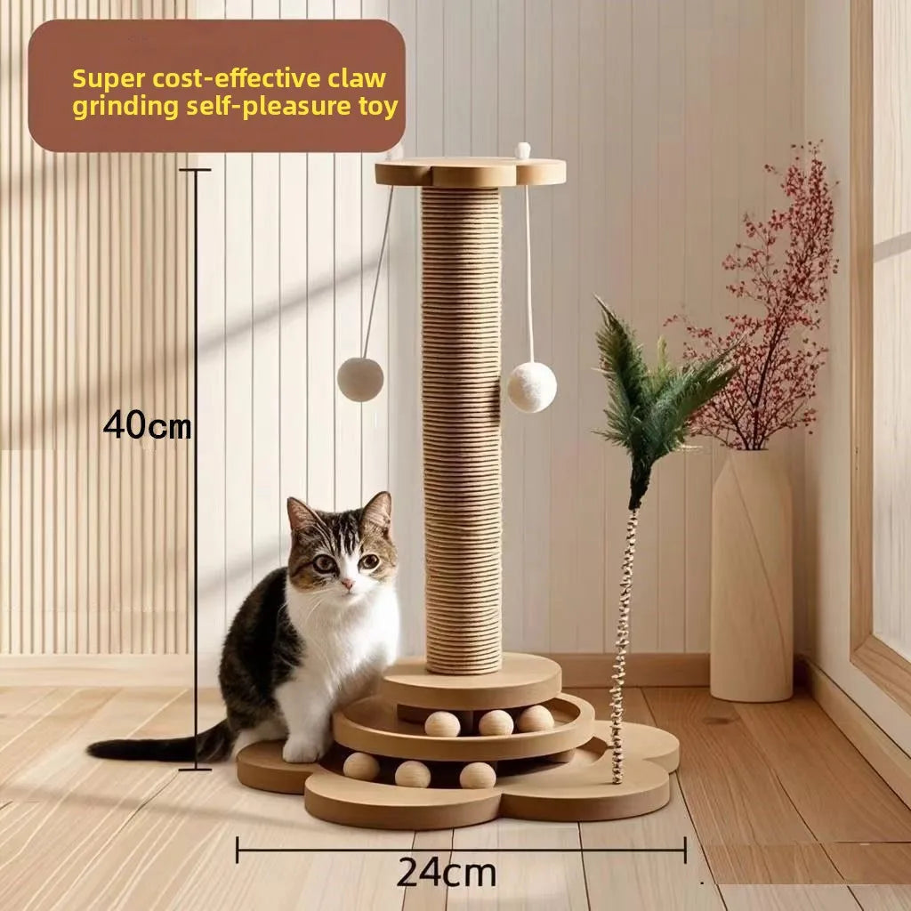 Sisal Cat Scratching Post Integrated Climbing Frame Durable Non Shed Scratch Pad Interactive Play Toy for Indoor Cats