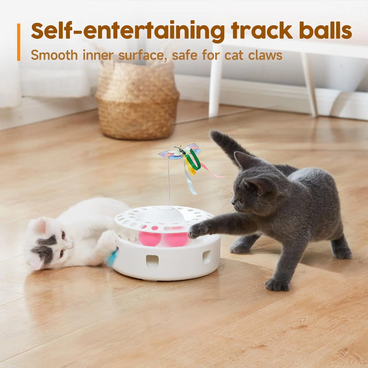 Potaroma Premium 3-In-1 Automatic Interactive Cat Toy, Fluttering Butterfly, Ambush Feather, Track Balls, Dual Power, USB Powered, Indoor Enrichment Toy for Kittens & Cats, Polypropylene, 4 Aa Batteries, Flexible Dual Power System, Healthy Activity Levels