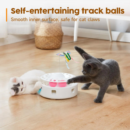 Potaroma Premium 3-In-1 Automatic Interactive Cat Toy, Fluttering Butterfly, Ambush Feather, Track Balls, Dual Power, USB Powered, Indoor Enrichment Toy for Kittens & Cats, Polypropylene, 4 Aa Batteries, Flexible Dual Power System, Healthy Activity Levels