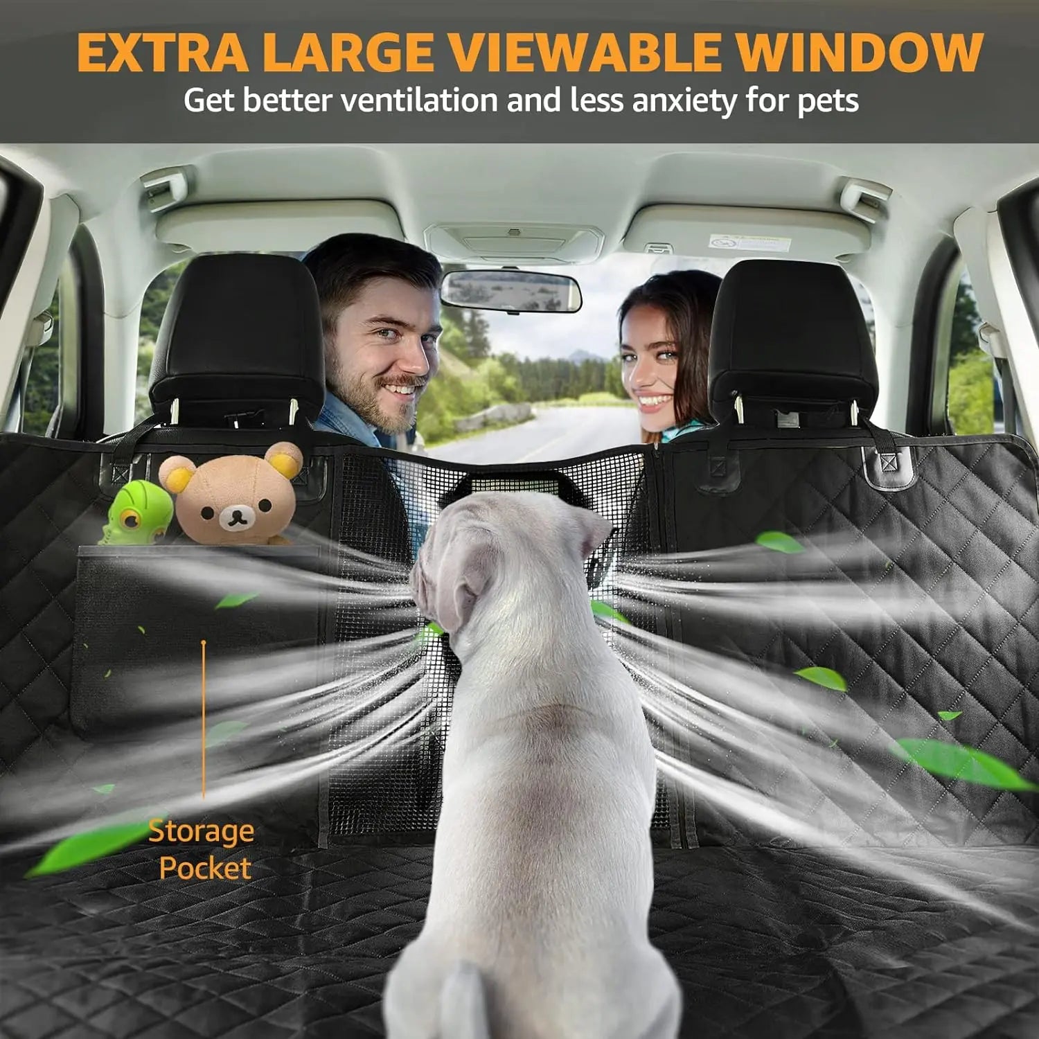 Nzonpet Dog Back Seat Covers for Trucks, 100% Waterproof with Big Mesh Window, XL Nonslip Scratchproof Dog Truck Hammock, Heavy Duty Seat Covers for Full Sized Pickup Trucks F150- Black