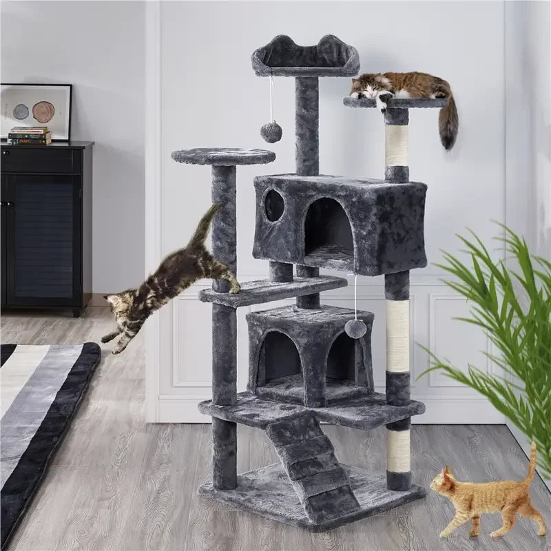 Large Cat House for Kittens & Cat Tree Cat Tower Condo with 2 Condos Scratching Posts Large Cat House for Kittens & Cats