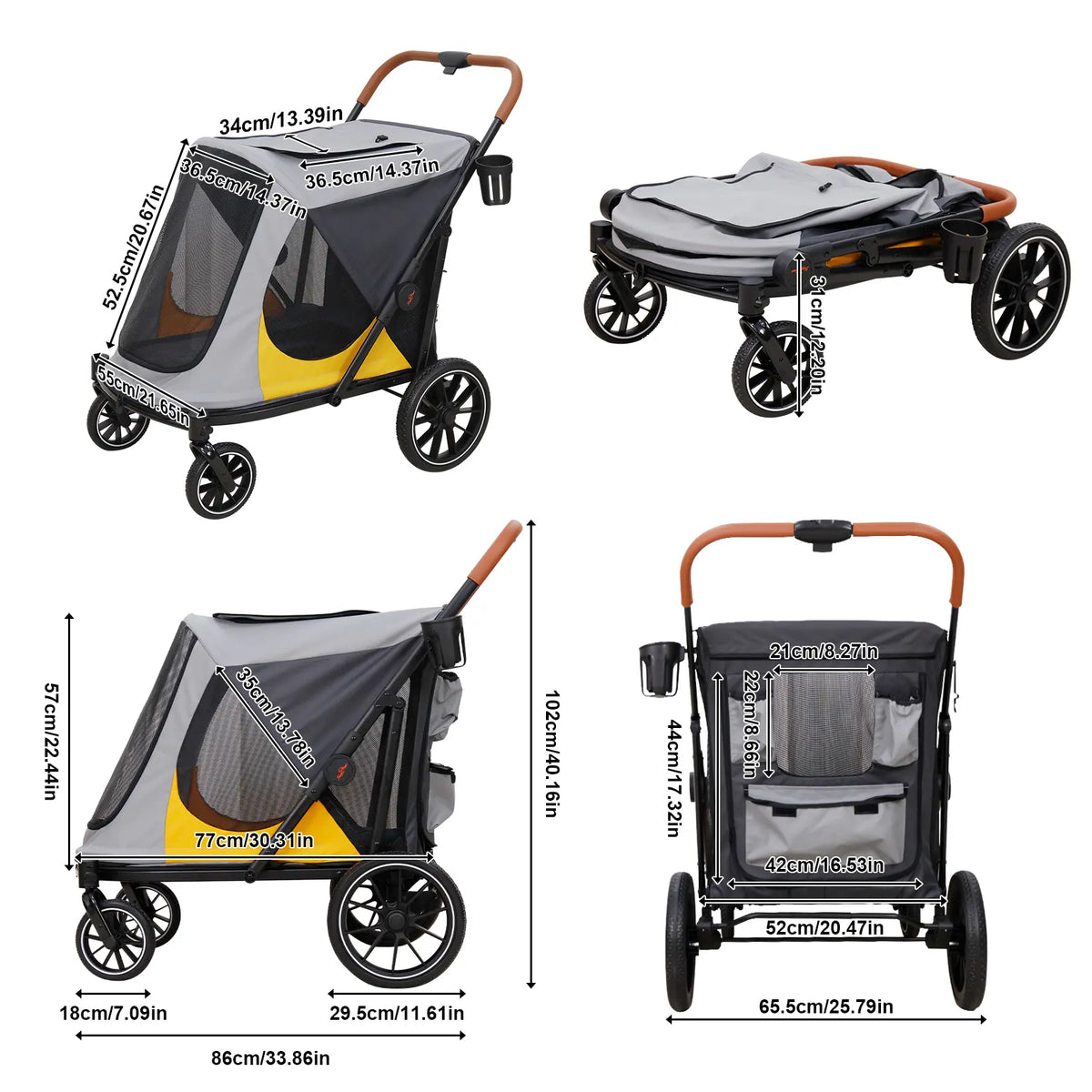Bingopaw 1-Touch Foldable Puppy Stroller for Medium Dogs - Heavy-Duty Oxford Cloth Dog Carrier, Rear Storage Bag, Breathable Mesh, Viewing Window, Ideal for Old/Injured Pets, Indoor/Outdoor Use
