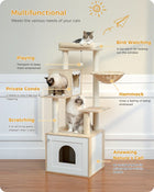 PAWZ Road Cat Tree with Litter Box Enclosure, 56.7-Inch Modern Cat Tower with Storage Cabinet and Spacious Wood Cat Condo, Sisal Covered Scratching Post and Repalcable Dangling Balls#Dealsforyoudays