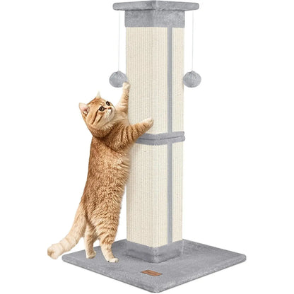 33 Inch Grey Cat Scratching Post for Indoor Cats, Cat Tree for Full-Body Stretching, Protect Your Furniture