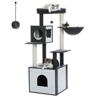 PAWZ Road Cat Tree with Litter Box Enclosure, 56.7-Inch Modern Cat Tower with Storage Cabinet and Spacious Wood Cat Condo, Sisal Covered Scratching Post and Repalcable Dangling Balls#Dealsforyoudays