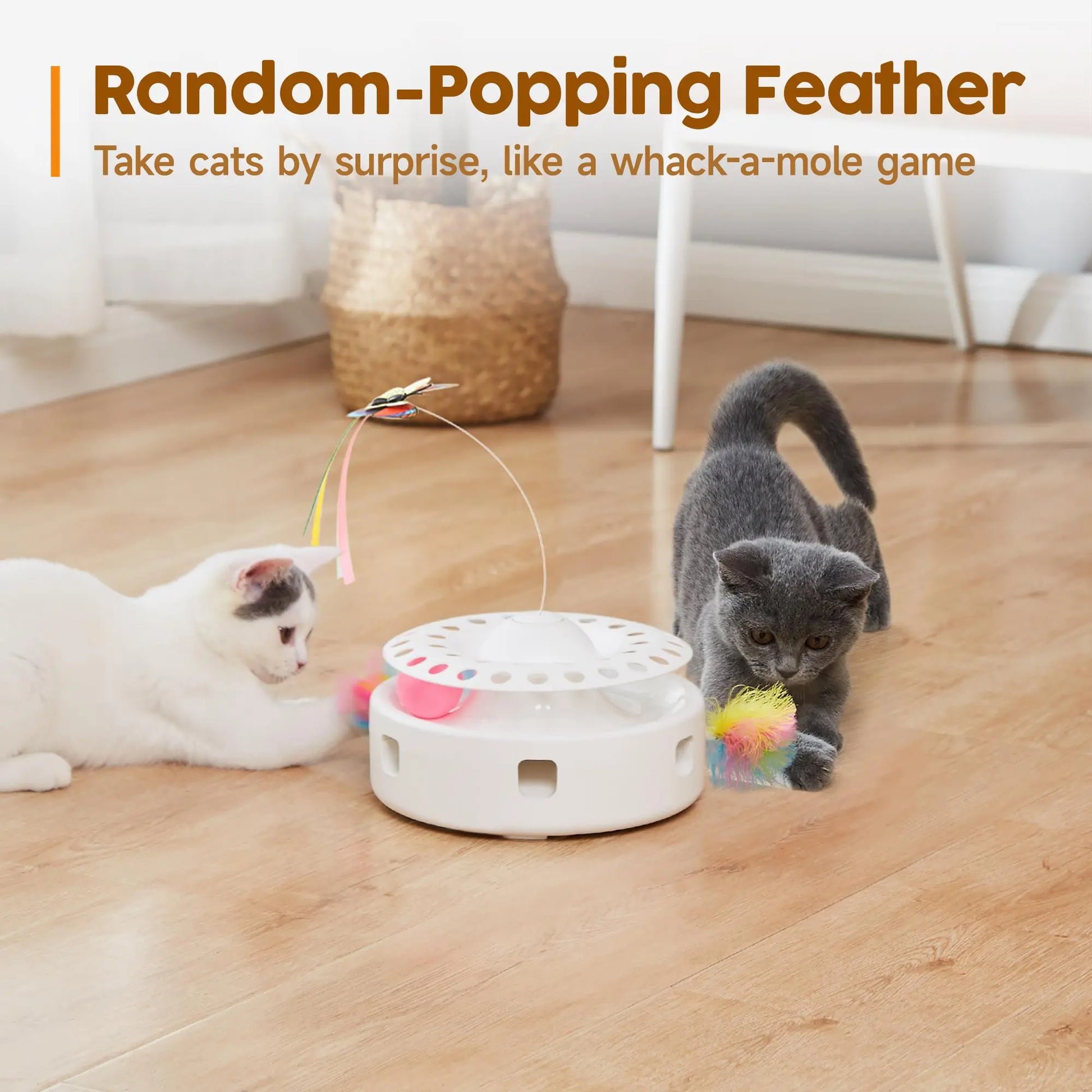 Potaroma Premium 3-In-1 Automatic Interactive Cat Toy, Fluttering Butterfly, Ambush Feather, Track Balls, Dual Power, USB Powered, Indoor Enrichment Toy for Kittens & Cats, Polypropylene, 4 Aa Batteries, Flexible Dual Power System, Healthy Activity Levels