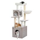 PAWZ Road Cat Tree with Litter Box Enclosure, 56.7-Inch Modern Cat Tower with Storage Cabinet and Spacious Wood Cat Condo, Sisal Covered Scratching Post and Repalcable Dangling Balls#Dealsforyoudays