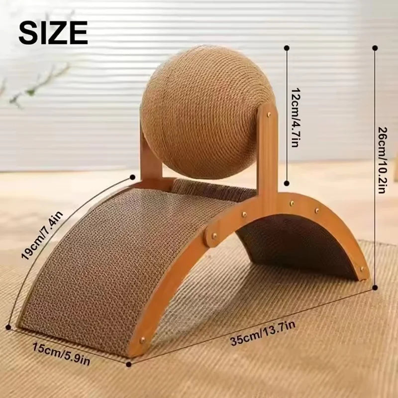 Wear‑Resistant 2 in 1 Wooden Cat Scratching Ball Sisal Scratch Board Grinding Paw Toy Solid Wood Scraper for Cats Kittens