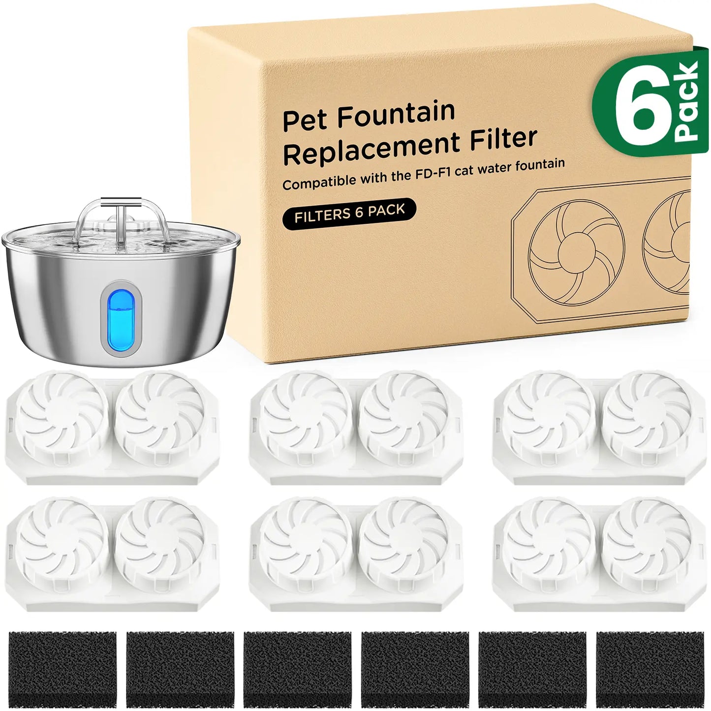 Round One Cat Water Fountain Stainless Steel - 3.2L/108Oz Pet Water Fountain for Cats Indoor - Automatic Pet Watering Dispenser (1 Filter) Pat Water Fountain