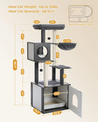PAWZ Road Cat Tree with Litter Box Enclosure, 56.7-Inch Modern Cat Tower with Storage Cabinet and Spacious Wood Cat Condo, Sisal Covered Scratching Post and Repalcable Dangling Balls#Dealsforyoudays