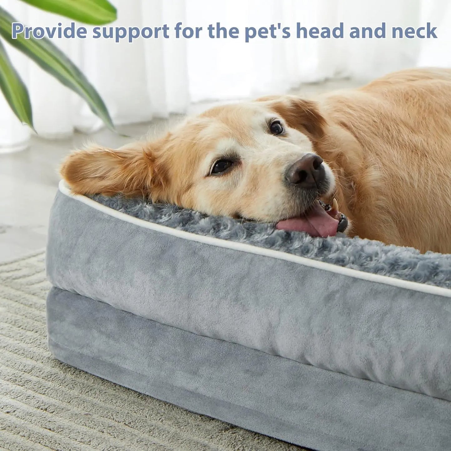 Orthopedic L-Shaped Extra Large Dog Bed - 42"X30"X6.5" Waterproof Velvet-Top Sofa, Pressure Relief Memory Foam, Joint Support, Detachable Washable Snap-Zipper Cover, Self-Warming Soft Surface, Non-Slip Bottom, Chew Resistant, for Apartment Decor