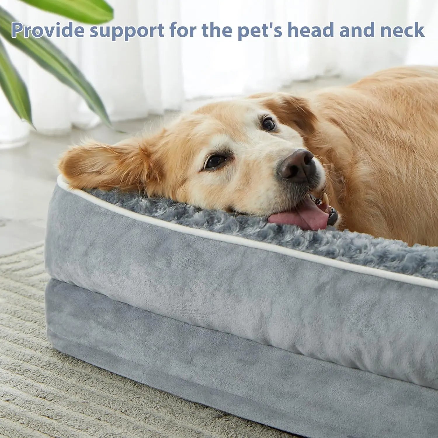 Orthopedic L-Shaped Extra Large Dog Bed - 42"X30"X6.5" Waterproof Velvet-Top Sofa, Pressure Relief Memory Foam, Joint Support, Detachable Washable Snap-Zipper Cover, Self-Warming Soft Surface, Non-Slip Bottom, Chew Resistant, for Apartment Decor