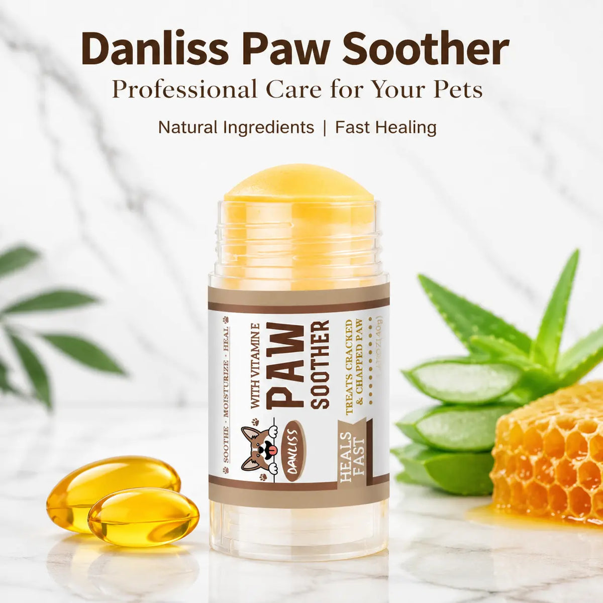 Dog Paw Balm Stick for Dry & Rough Paw Pads, Moisturizing Paw Soother with Vitamin E, No-Mess Glide-On Dog Paw Care Balm for Daily Walks, 1.41Oz/40G