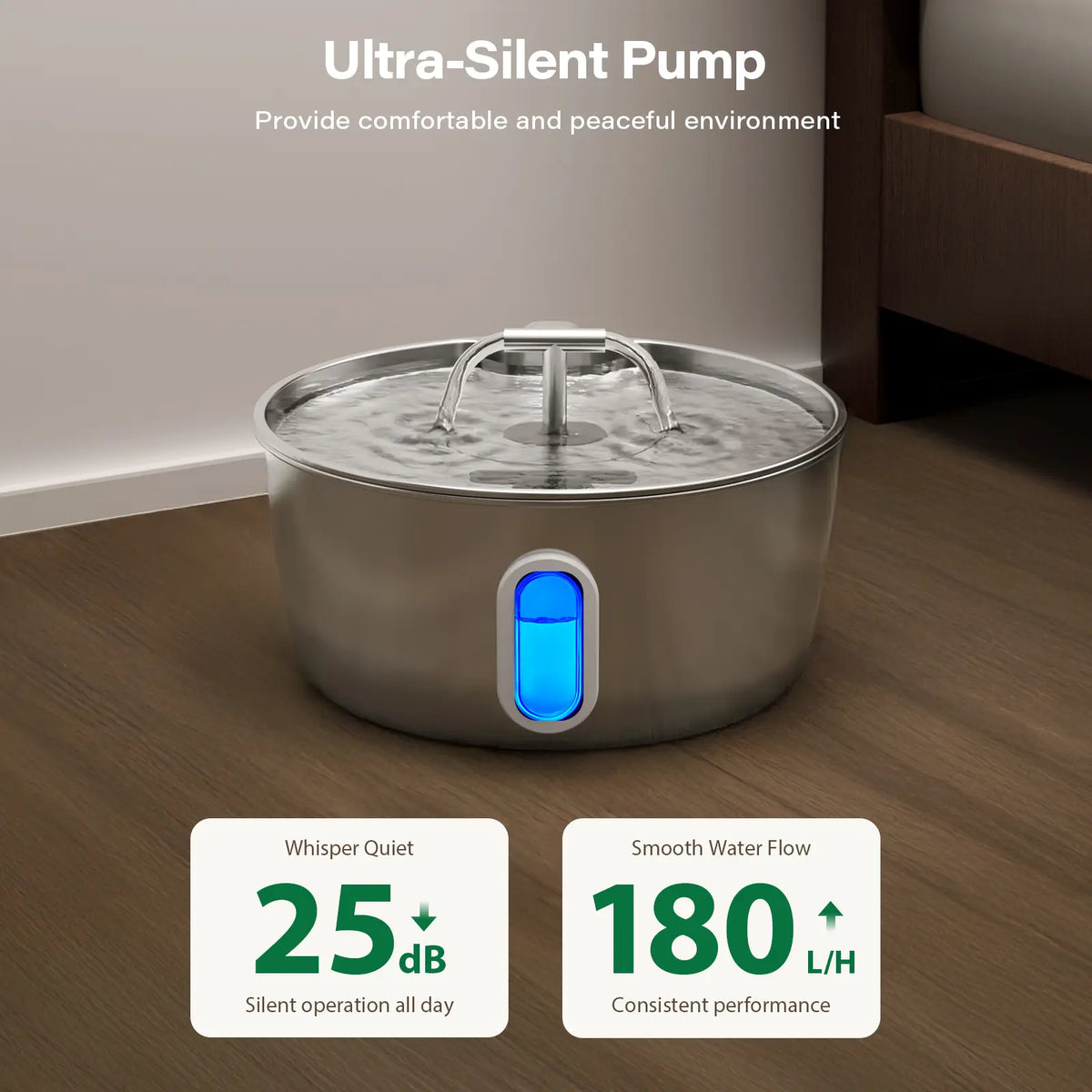 Round One Cat Water Fountain Stainless Steel - 3.2L/108Oz Pet Water Fountain for Cats Indoor - Automatic Pet Watering Dispenser (1 Filter) Pat Water Fountain